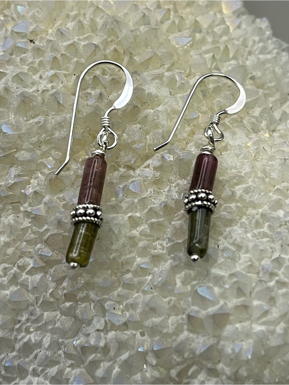 Elegant Watermelon Tourmaline & 925 Sterling Silver Drop Earrings Artisan Gem